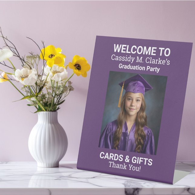 Minimalist Photo 8th Grade Graduation Tabletop Pedestal Sign (Creator Uploaded)