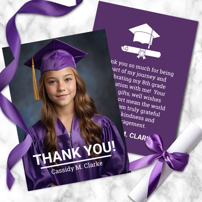 Minimalist Photo 8th Grade Graduation Thank You (Creator Uploaded)