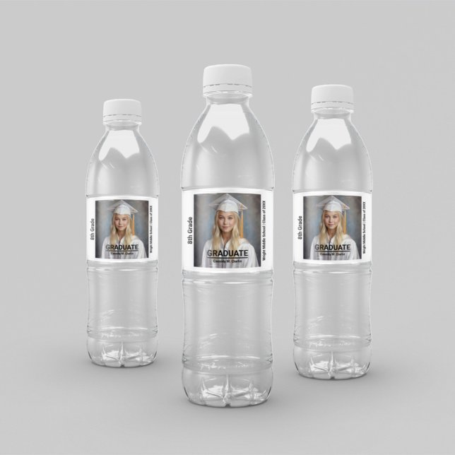 Minimalist Photo 8th Grade Graduation Water Bottle Label (Creator Uploaded)