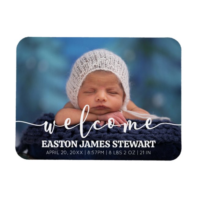 Minimalist Photo Baby Birth Announcement Card Magnet (Horizontal)