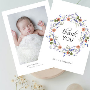 Minimalist Photo Baby Shower Wildflower Thank You Card