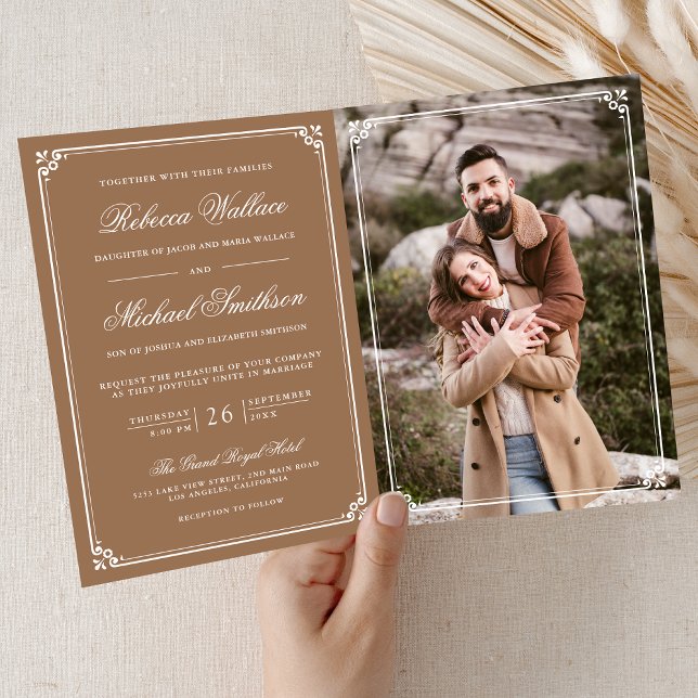 Minimalist Photo Beige Tan QR Code Wedding Invitation (Creator Uploaded)