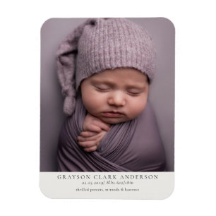 Minimalist Photo Birth Announcement Card Magnet