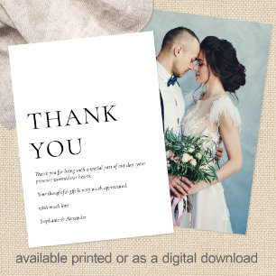 Minimalist Photo Black White Wedding Thank You Card