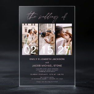 Minimalist Photo Blush Pink Wedding 3 Photo Acrylic Invitations