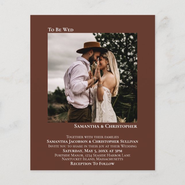 Minimalist Photo Brown BUDGET Wedding Invite (Front)