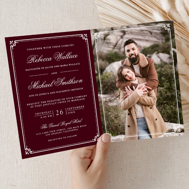 Minimalist Photo Burgundy White QR Code Wedding Invitation (Creator Uploaded)