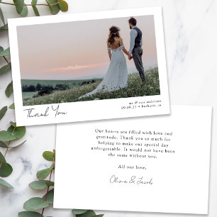 Minimalist Photo Calligraphy Wedding  Thank You Card