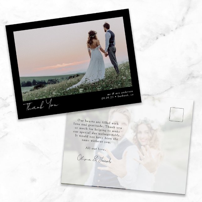 Minimalist Photo Calligraphy Wedding Thank You Postcard (Creator Uploaded)