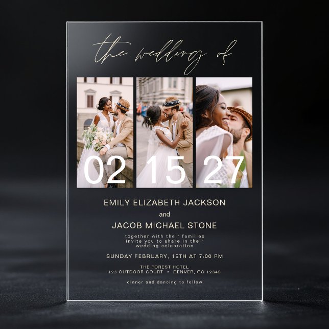 Minimalist Photo Champagne Beige Wedding 3 Photo Acrylic Invitations (Creator Uploaded)