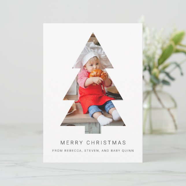 Minimalist Photo Christmas Card with Tree Crop (Standing Front)