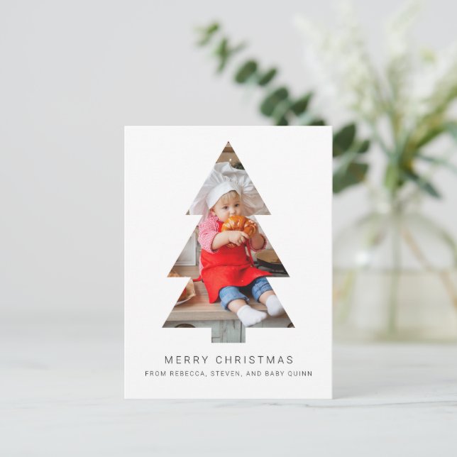 Minimalist Photo Christmas Postcard with Tree Crop (Standing Front)