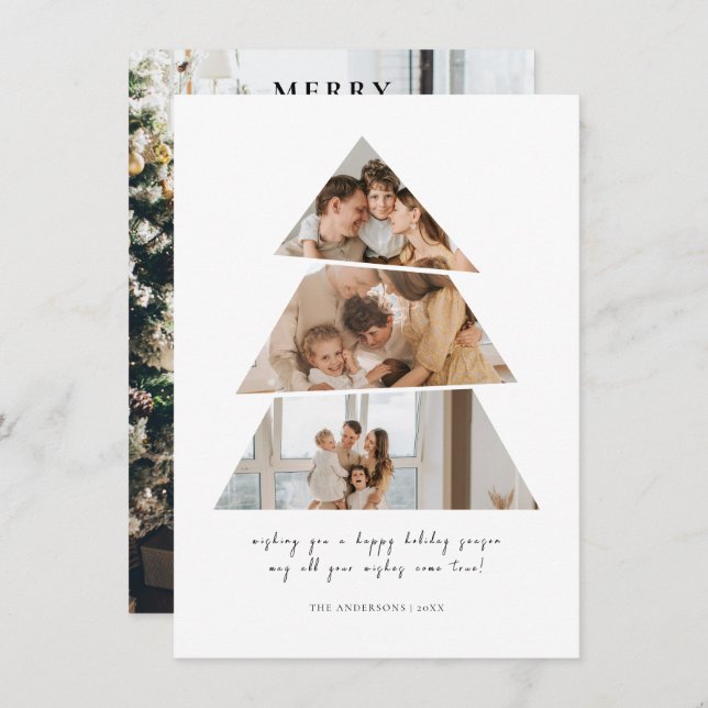 Minimalist Photo Christmas Tree Greetings Card (Front/Back)