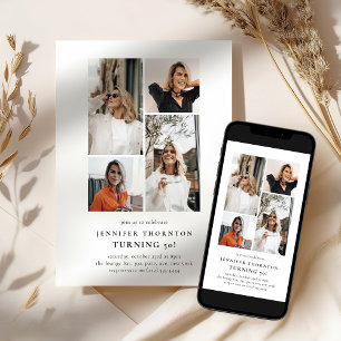 Minimalist Photo Collage 50th Birthday Invitation
