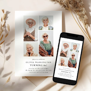 Minimalist Photo Collage 80th Birthday Invitation