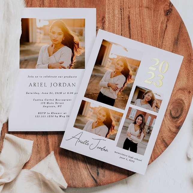Minimalist Photo Collage Graduation Year (Minimalist Photo Collage Graduation Year Foil Invitation)