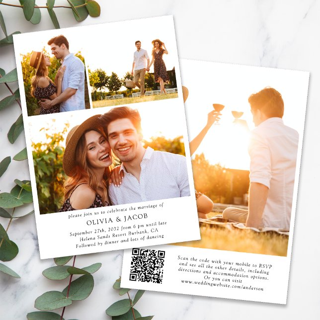 Minimalist Photo Collage QR Code Wedding Invitation (Creator Uploaded)