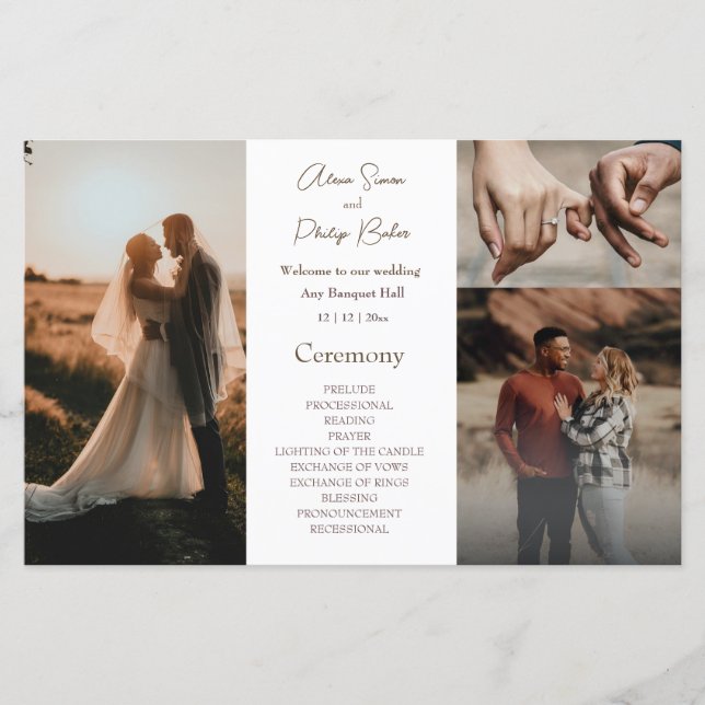 Minimalist photo collage wedding program (Front)