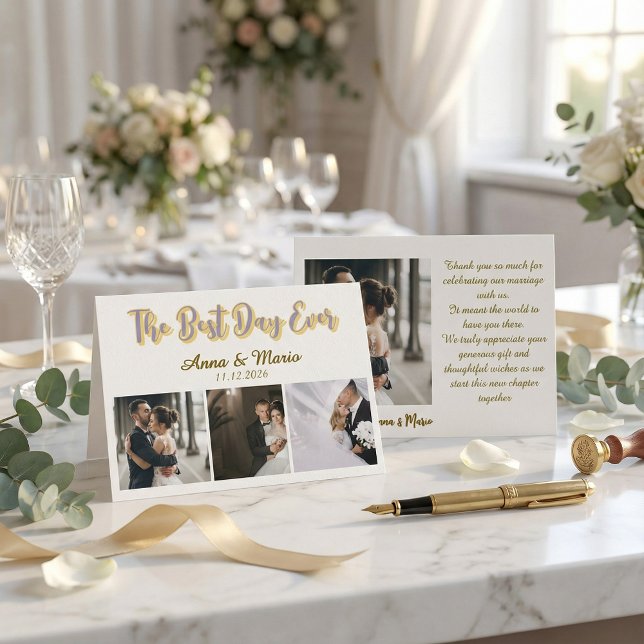 Minimalist Photo Collage Wedding Thank You Card (Creator Uploaded)