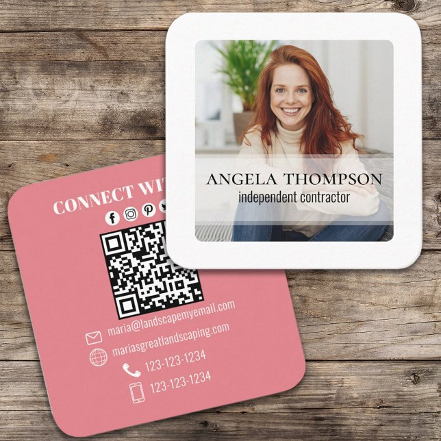 Minimalist Photo Connect with Me QR Code Square Business Card (Creator Uploaded)