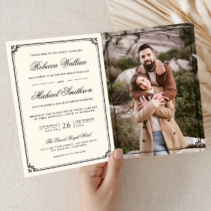 Minimalist Photo Cream QR Code Wedding Invitation