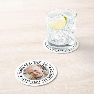Minimalist Photo Custom Text Colours Round Paper Coaster