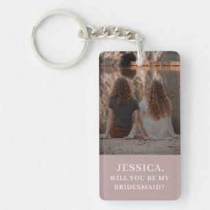 Minimalist Photo Dusty Pink Bridesmaid Proposal Key Ring