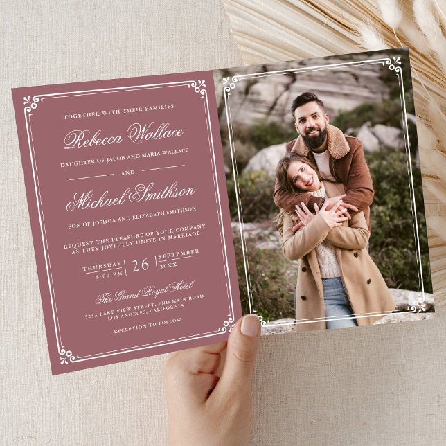 Minimalist Photo Dusty Rose White QR Code Wedding Invitation (Creator Uploaded)