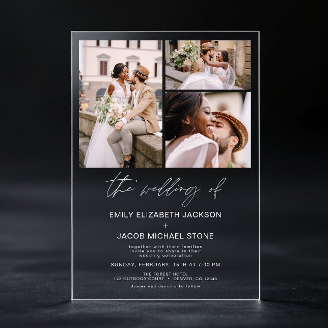 Minimalist Photo Elegant Modern Wedding 3 Photo Acrylic Invitations (Creator Uploaded)