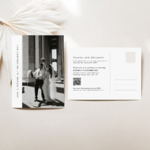 Minimalist photo elopement announcement with QR