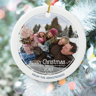 Minimalist Photo Family Merry Christmas Classic Ceramic Ornament