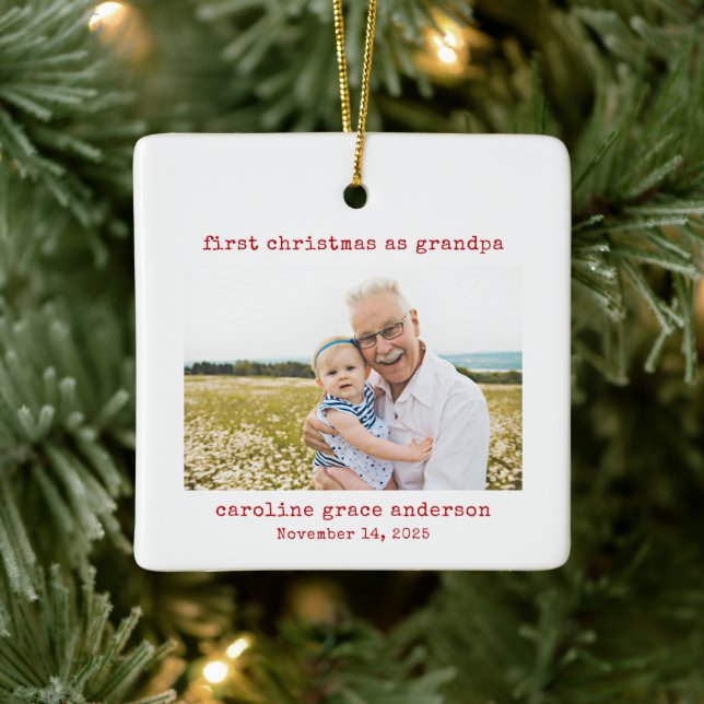 Minimalist Photo First Christmas as Grandpa Ceramic Ornament (Tree)