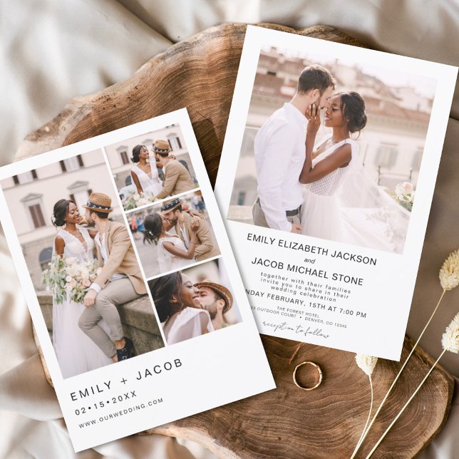 Minimalist Photo Five Photo White Wedding Invitation (Creator Uploaded)