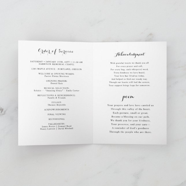 Minimalist Photo Funeral Order of Service Folded  Program (Inside)