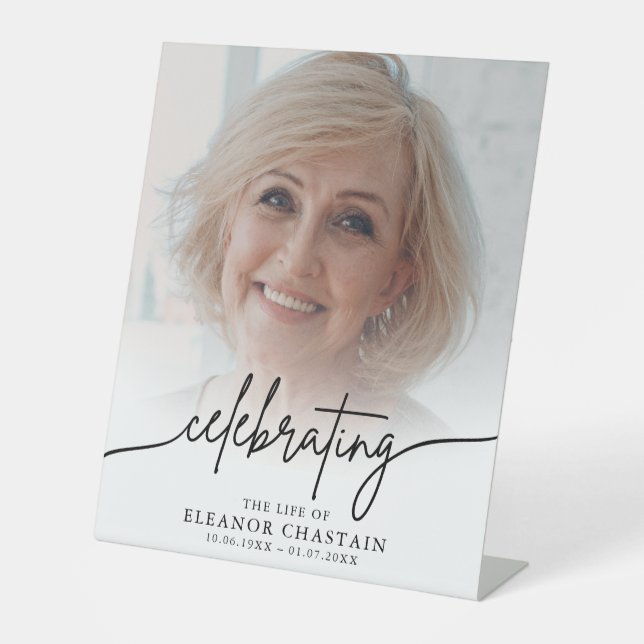 Minimalist Photo Funeral Sympathy Memorial Pedestal Sign (Front)