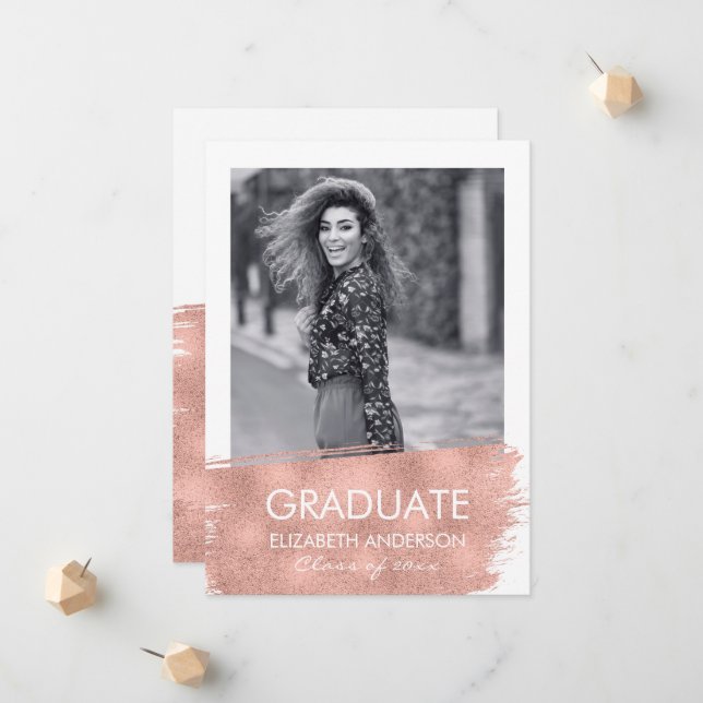 Minimalist Photo Graduation Announcement Card (Front/Back In Situ)