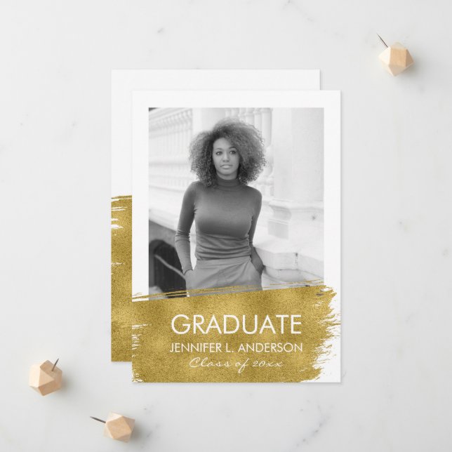 Minimalist Photo Graduation Announcement Card (Front/Back In Situ)