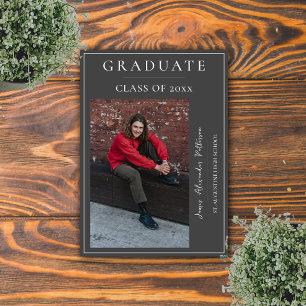 Minimalist Photo Graduation Grey Announcement