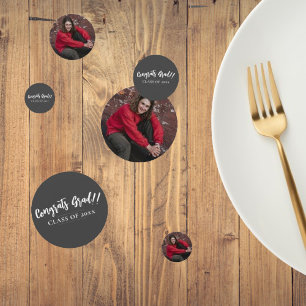 Minimalist Photo Graduation Grey Table Confetti