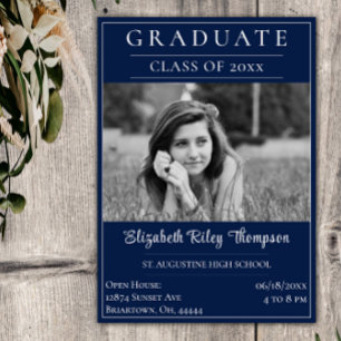 Minimalist Photo Graduation Open House   Blue Invitation