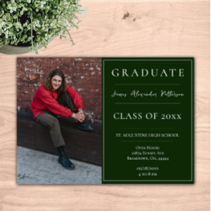 Minimalist Photo Graduation Open House Emerald Invitation