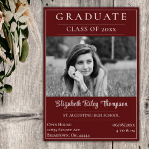 Minimalist Photo Graduation Open House   Red Invitation