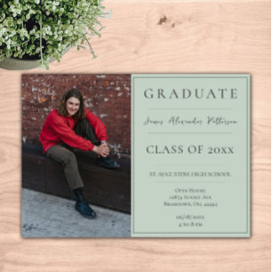 Minimalist Photo Graduation Open House Sage Green Invitation