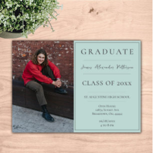 Minimalist Photo Graduation Open House Teal Invitation