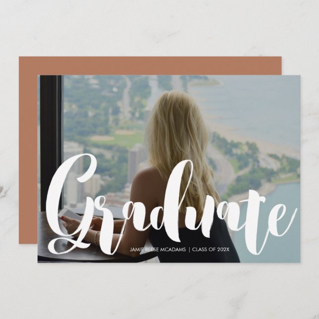 Minimalist Photo Graduation Party Orange Announcem Announcement (Front/Back)