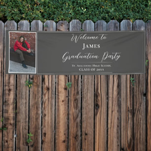Minimalist Photo Graduation Party Welcome   Grey Banner