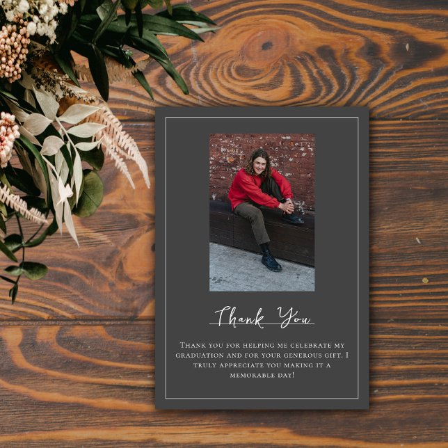 Minimalist Photo Graduation Thank You | Grey Card (Gray Minimalist Photo Graduation Thank You Card)