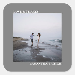 Minimalist Photo Grey Love & Thanks Wedding Square Sticker