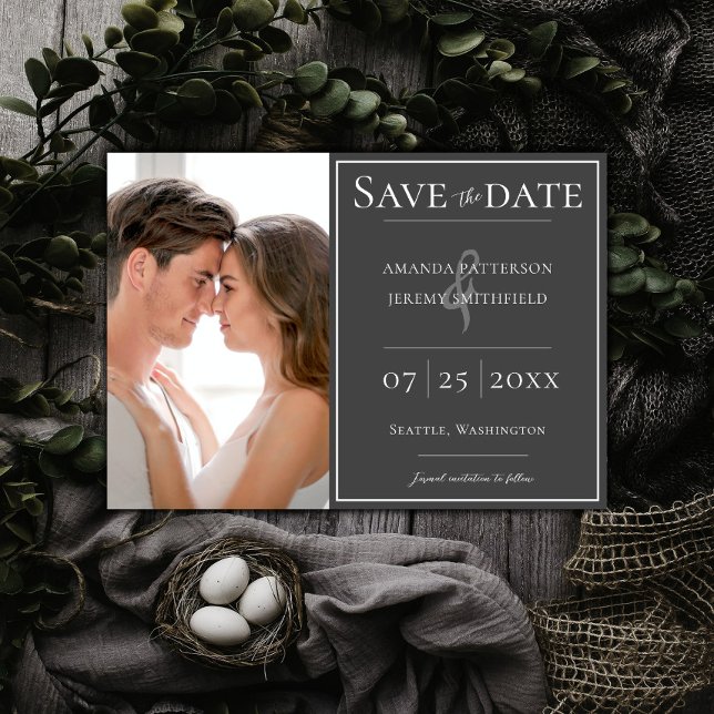 Minimalist Photo | Grey Save the Date (Gray Minimalist Photo Save the Date)