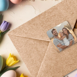 Minimalist Photo Happy Easter Spring Square Sticker